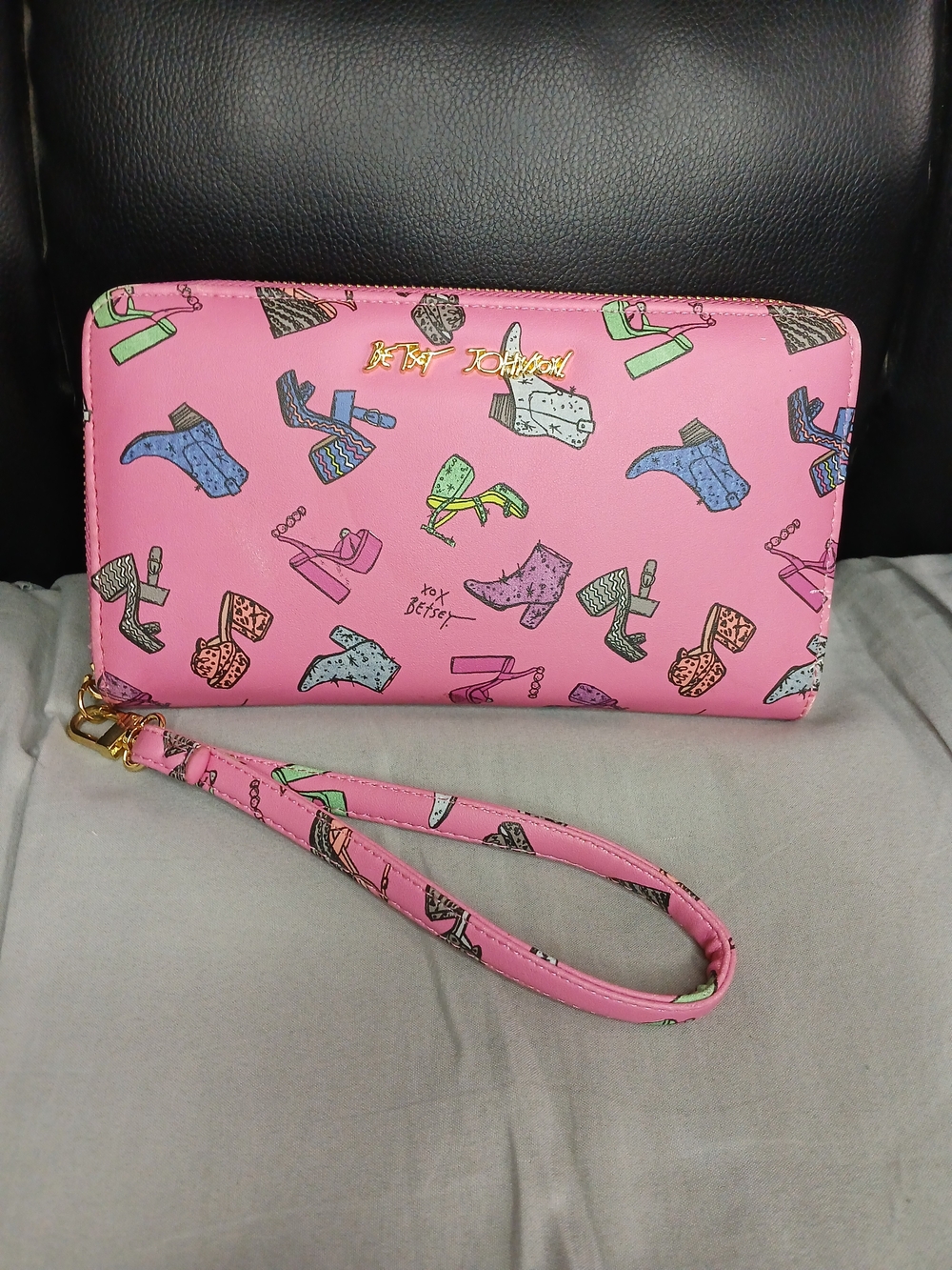 Betsey Johnson Pink Shoe Print Zip Wallet Wristlet